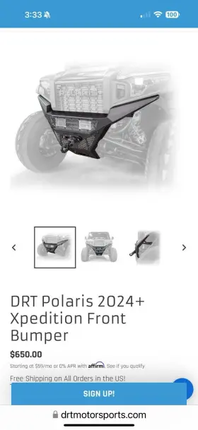 20205fb01101 Drt Motorsports Heavy Duty Front Bumper Skid Plate Polaris Xpedition 2024 2 And 5 Seat