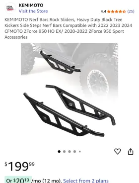 Amber020006210901 Kemimoto Nerf Bars Rock Sliders Black Heavy Duty For Cfmoto Zforce 950 1000 2020-2024
