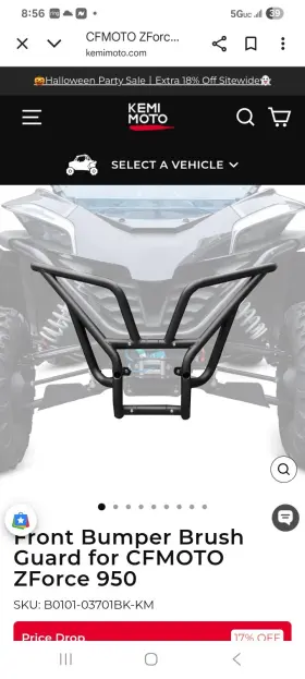 B0101-03701bk Kemimoto Front Bumper Brush Guard Compatible With 2022-2024 Cfmoto Zforce 950 H
