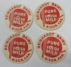 Vtg Lot Milk Bottle Cap 1 & 5/8" Reinhardt Dairy Pure Fresh Bison, Kansas Used. Price: $12.99.